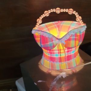 Pink and blue plaid camisole look lamp